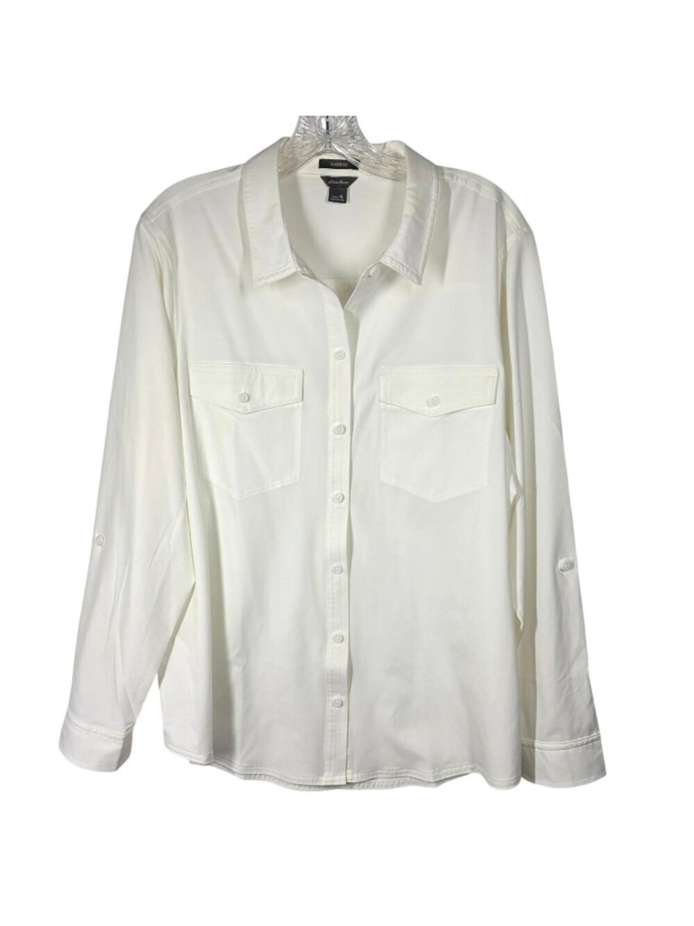 Eddie Bauer Shirt Womens XL White White Stretch Button Up Roll Tab Casual Hiking